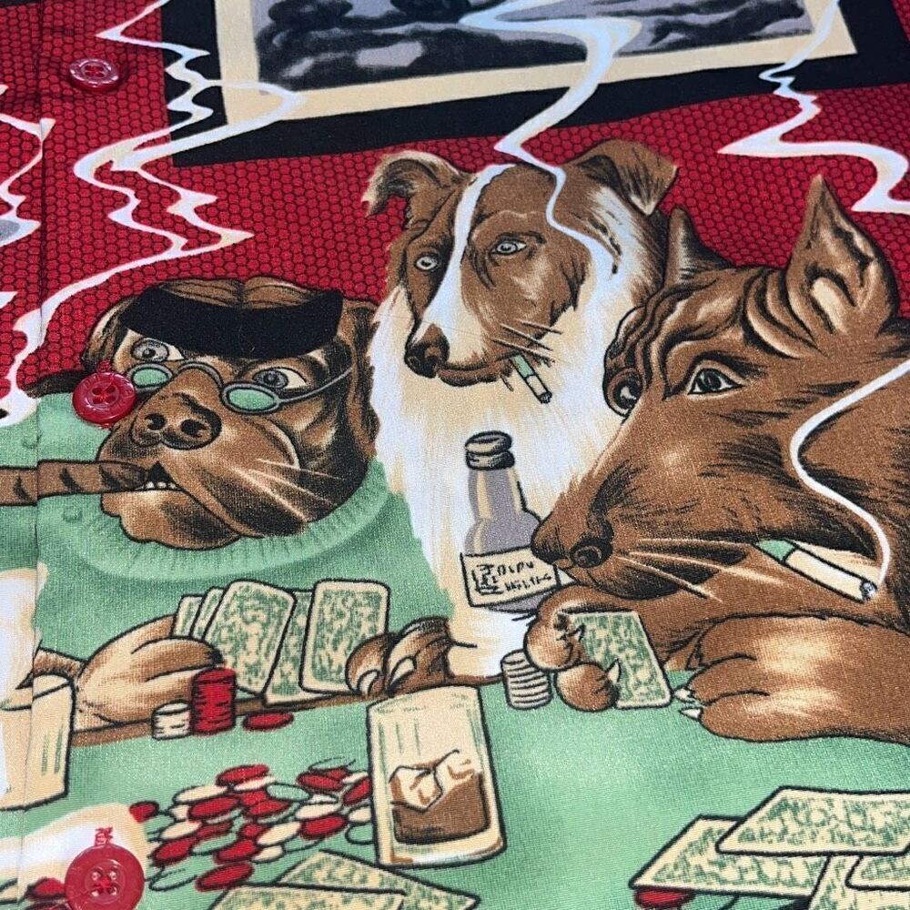 Dragonfly Mens Short Sleeve Button Down Shirt Poker Dogs Card Party XL - Picture 12 of 15